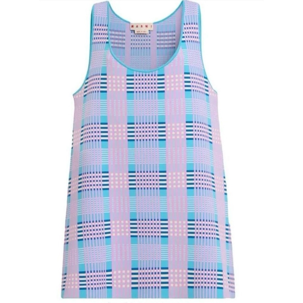 Marni Lavender and Aqua Checkered knit dress